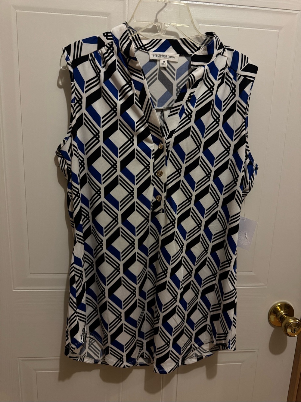 Perceptions Sz M Sleeveless Geometric Print Blouse - Blue/Black/White NWT😊😊